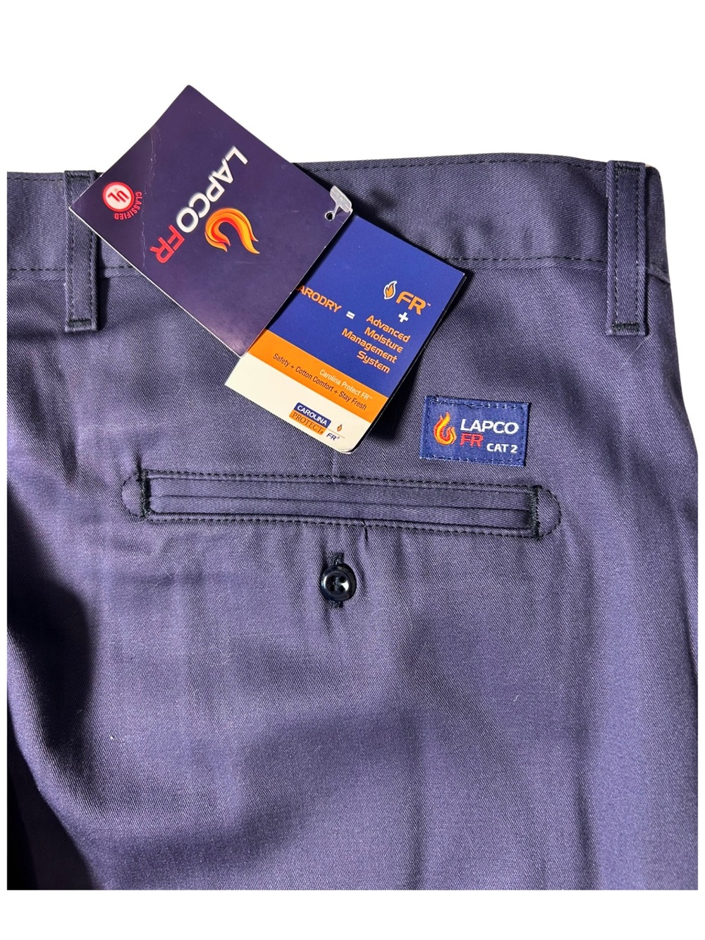 LAPCO Flame Resistant Work Pants Navy 42X, UNHEMMED Length
